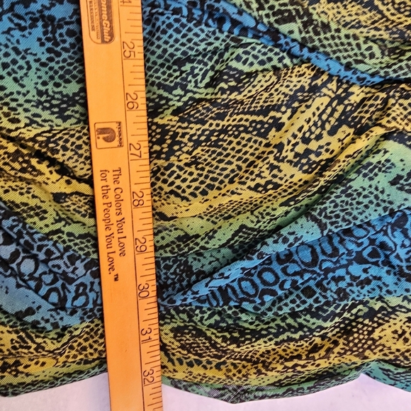 BCBG Max Azria - Blue, Turqouise, & Yellow Snakeskin Print Ruched Mesh Dress xxs - Picture 3 of 13